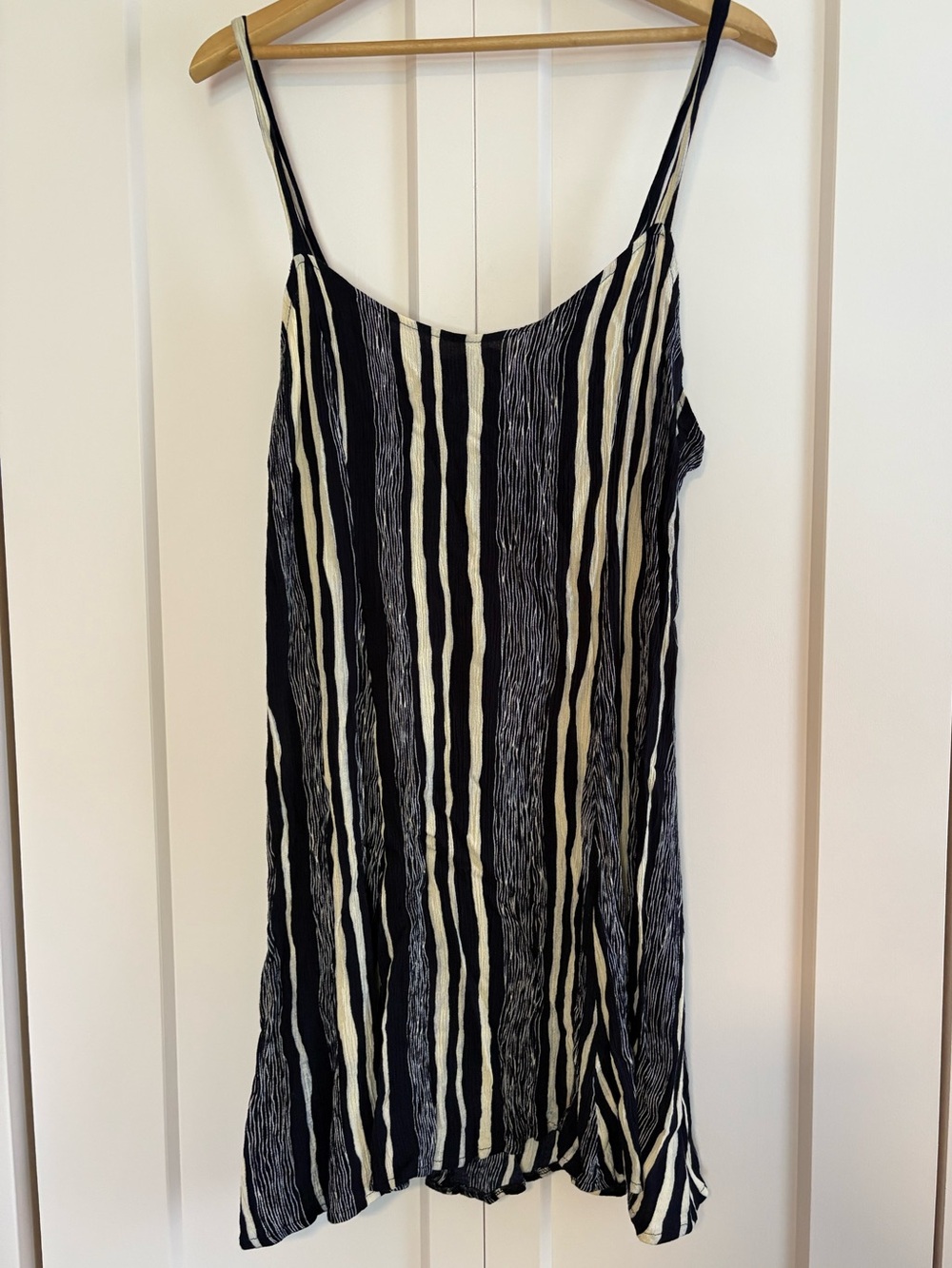 Vintage Striped Navy and Cream Spaghetti Strap Women's Beach Cover Up Sundress